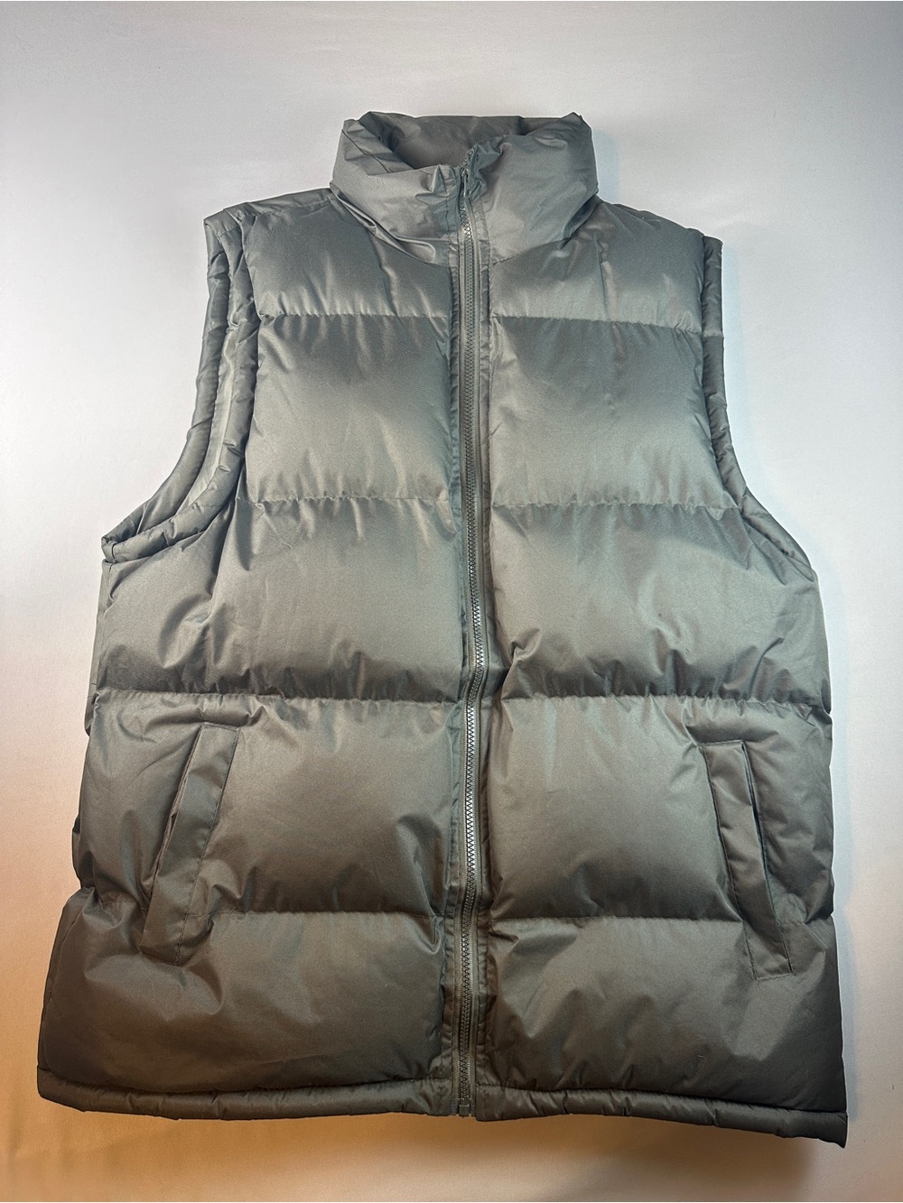 Men’s Puffer Vest Olive Green Outerwear Jacket Pockets